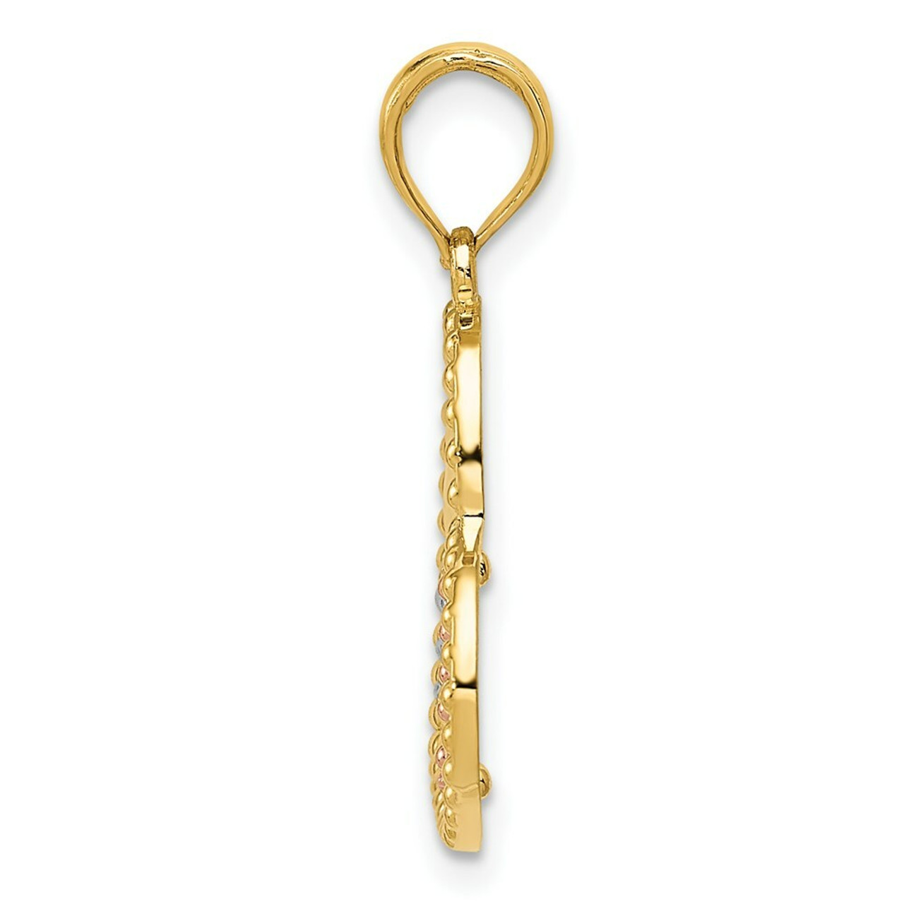 14K Two-tone Gold & Rhodium Polished & Textured Heart Pendant - (A84-946)