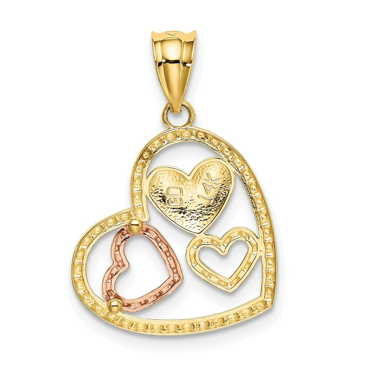 14K Two-tone Gold & Rhodium Polished & Textured Heart Pendant