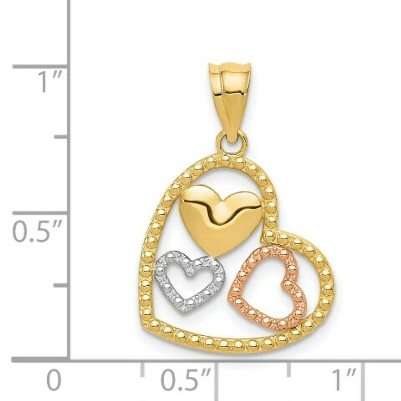 14K Two-tone Gold & Rhodium Polished & Textured Heart Pendant - (A84-946)