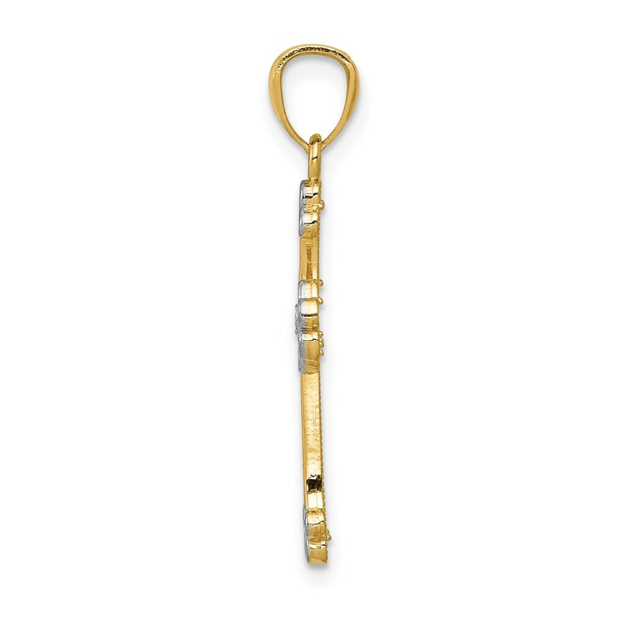 14K Two-tone Gold Two-tone Diamond-cut Filigree Cross Pendant - (A85-896)