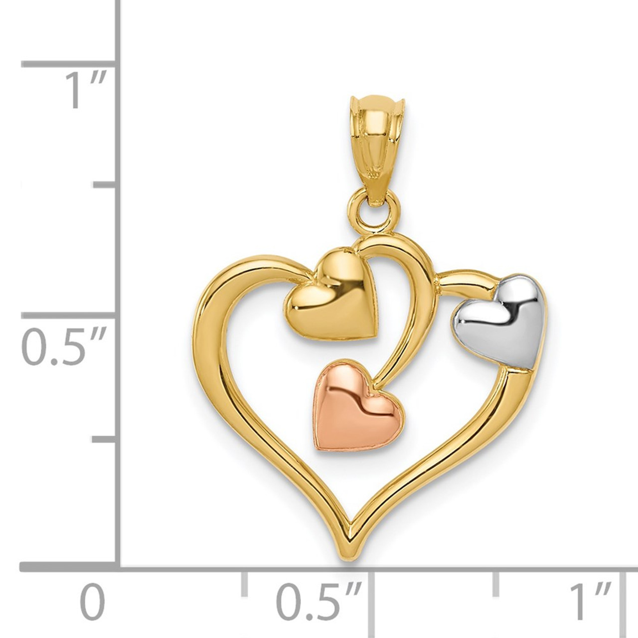 14k Yellow & Rose Gold Polished Three Hearts Pendant - (A85-914
