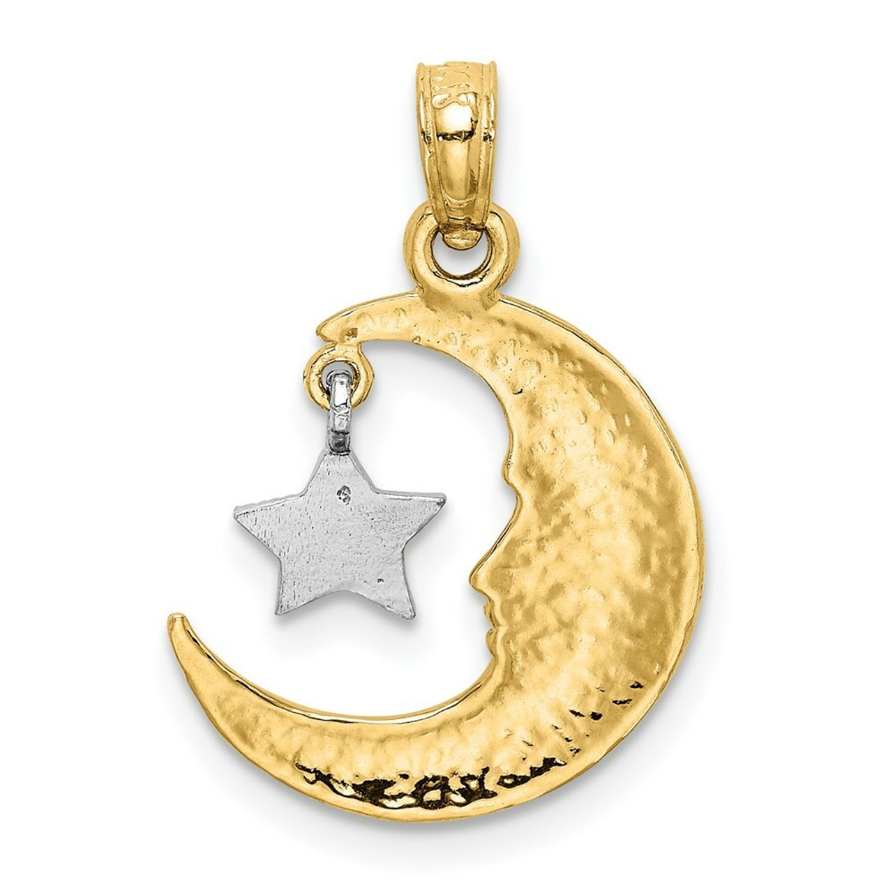 14K Two-tone Gold Polished Open-Backed Half Moon & Star Pendant - (A86-187)