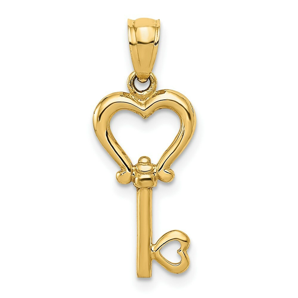 14K Yellow Gold Polished Heart Key Pendant - (A86-192) - Roy Rose