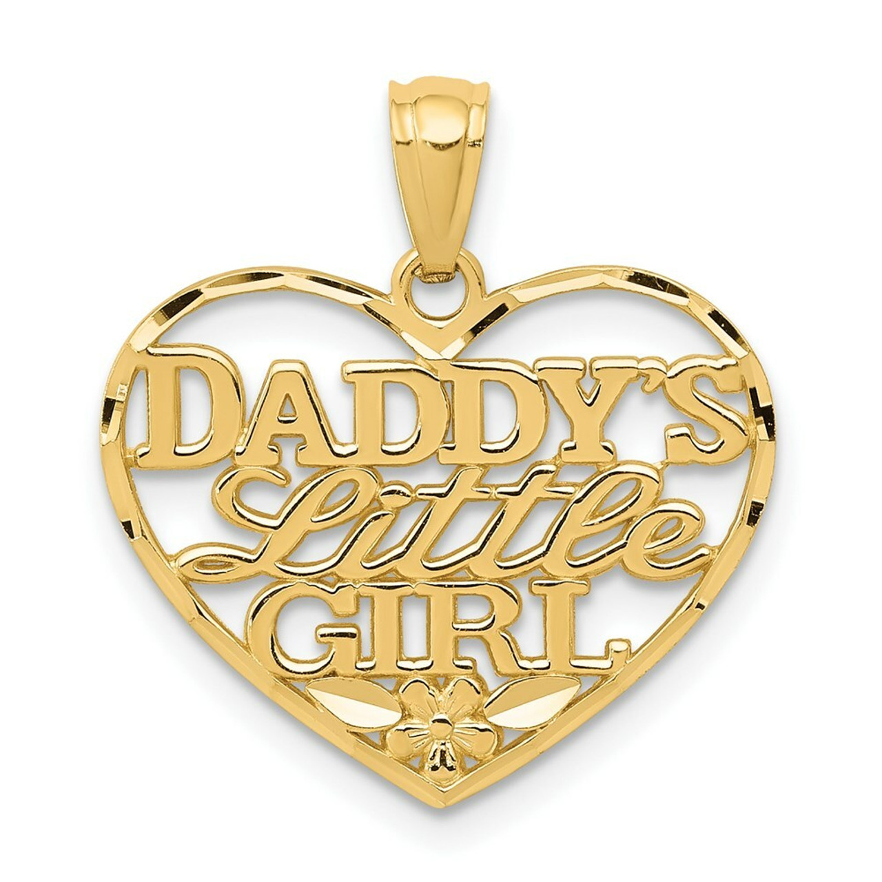 14K Yellow Gold Diamond-cut Daddy's Little Girl Heart Pendant - (A86-918)