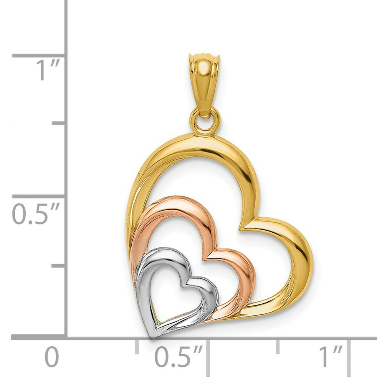 14K Two-tone Gold Rhodium Hearts Pendant - (A86-968)