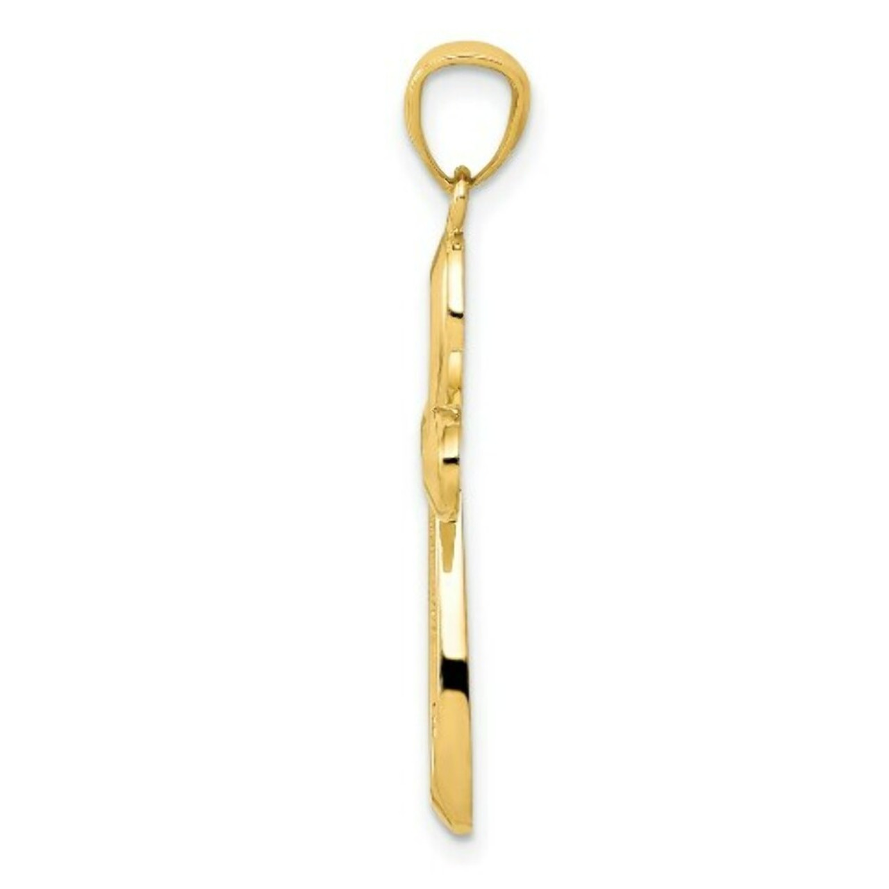 14K Yellow Gold Polished Ribbon Cross Pendant - (A87-103)