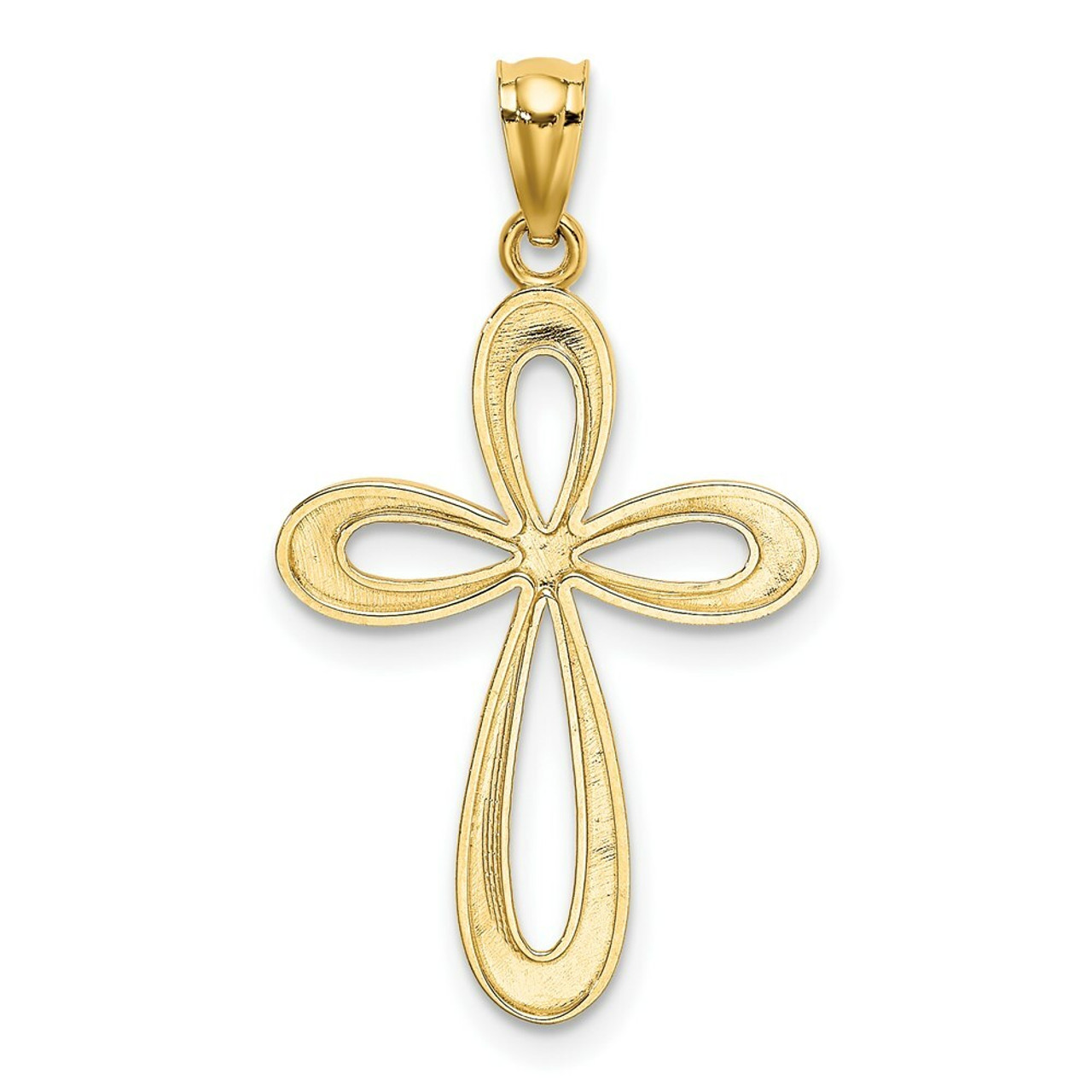 14K Yellow Gold Polished Ribbon Cross Pendant - (A87-103)