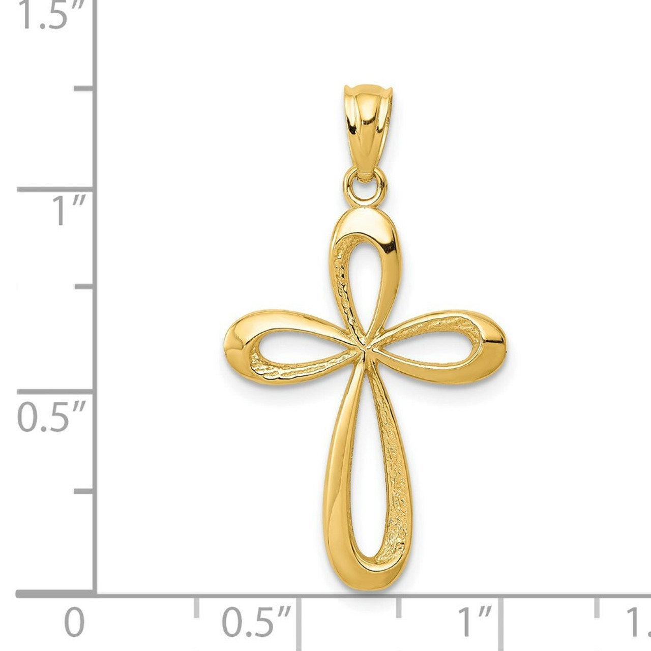 14K Yellow Gold Polished Ribbon Cross Pendant - (A87-103)