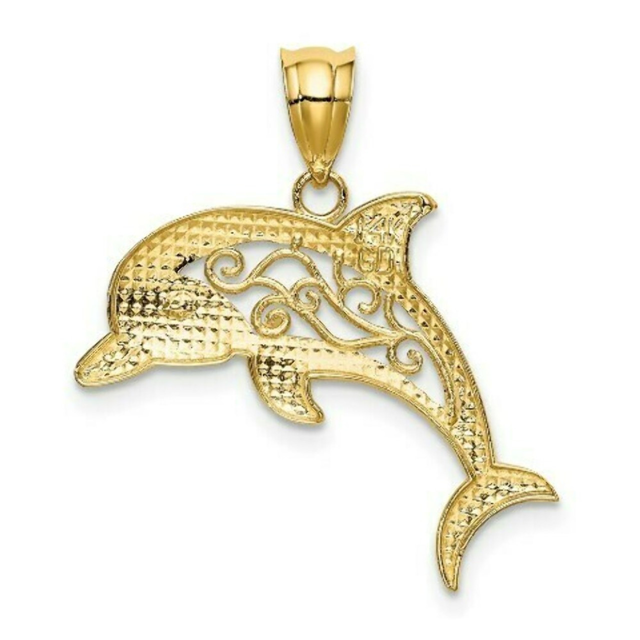 14K Yellow Gold Filigree Dolphin Pendant - (A87-208)