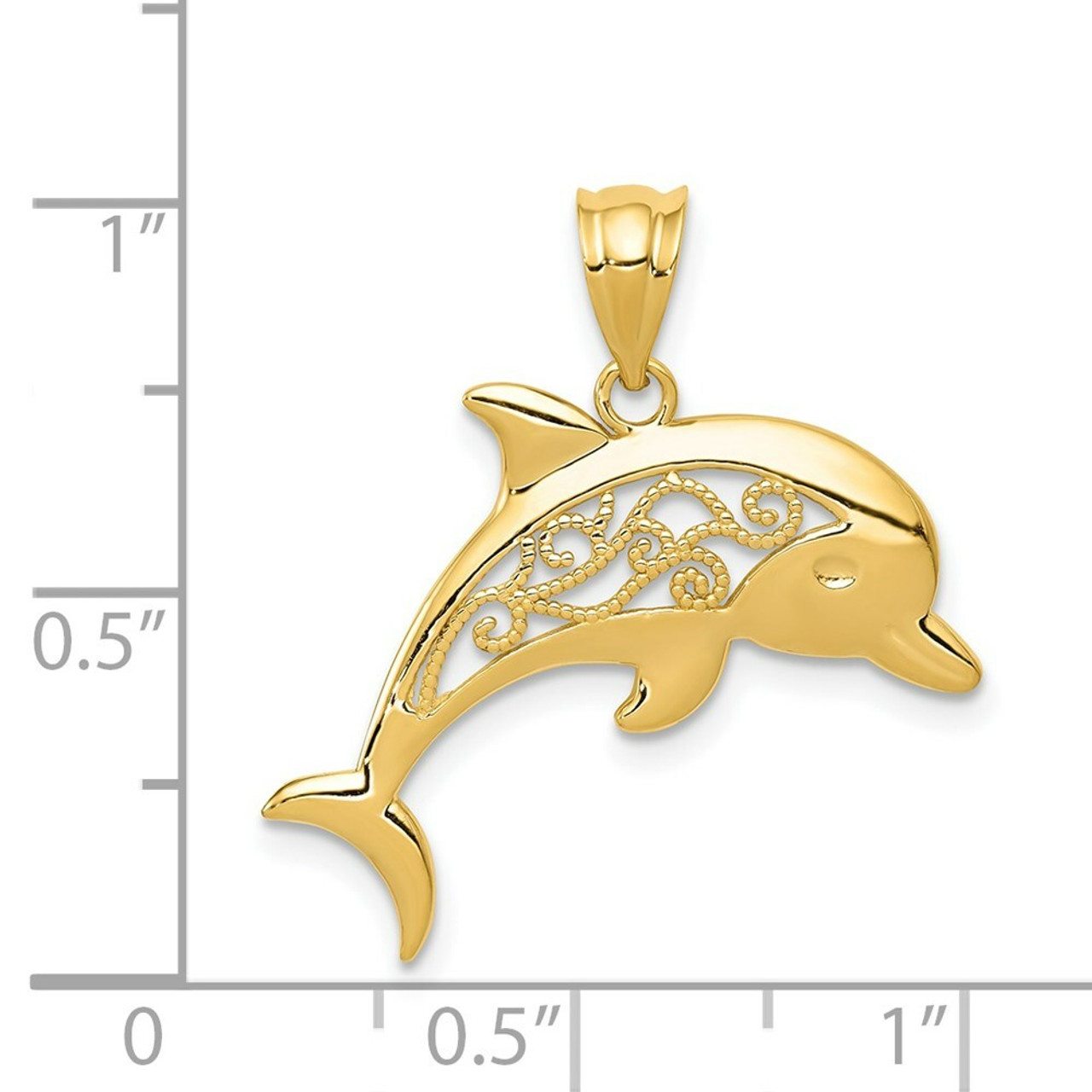 14K Yellow Gold Filigree Dolphin Pendant - (A87-208)