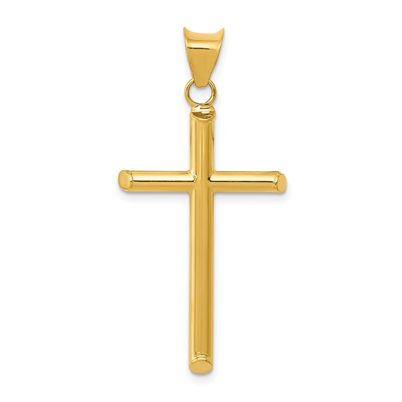 14K Yellow Gold 3-D Polished Hollow Cross Pendant - (A87-408)