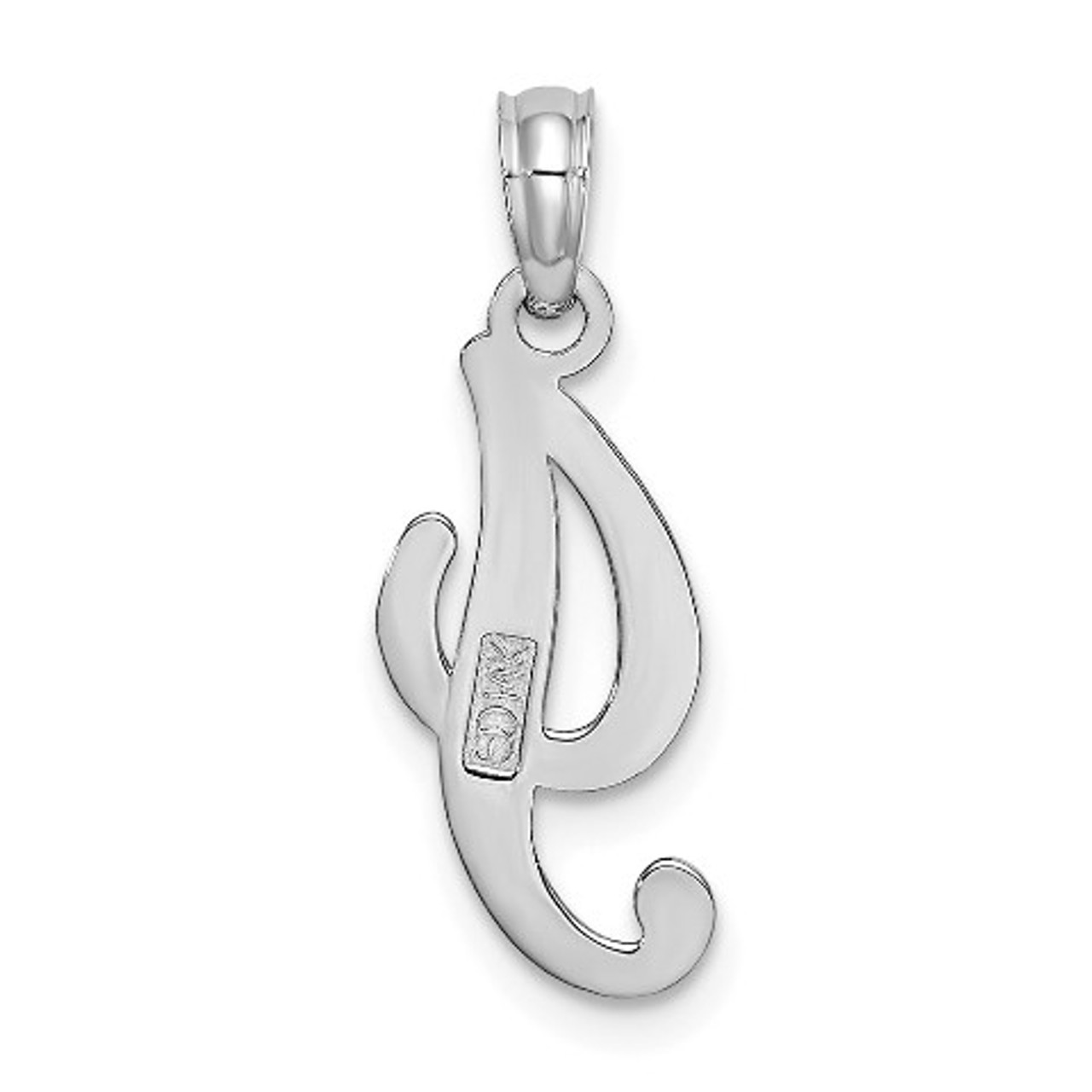 14K White Gold Polished I Script Initial Charm Pendant - (A90-818)