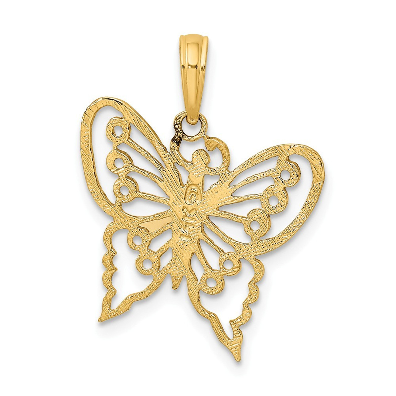14K Yellow Gold Cutout Butterfly Charm Pendant - (A91-184)