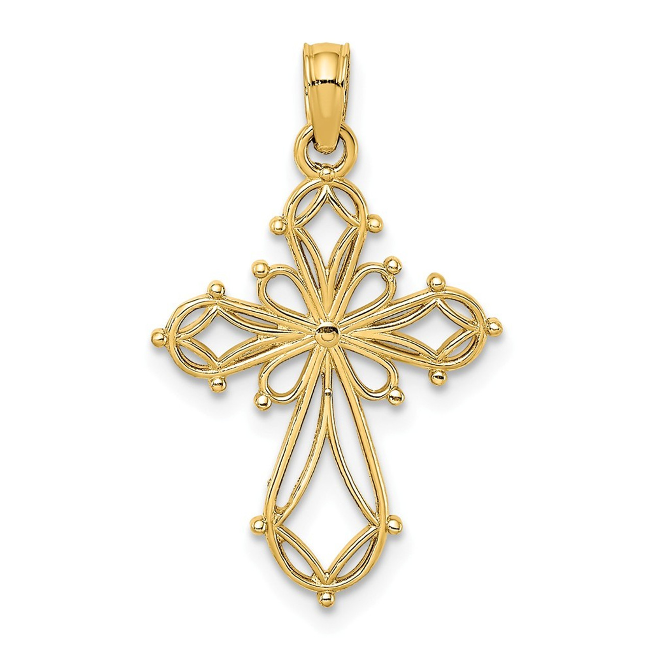 14K Yellow Gold Cut-Out Fancy Cross Charm Pendant - (A92-575)