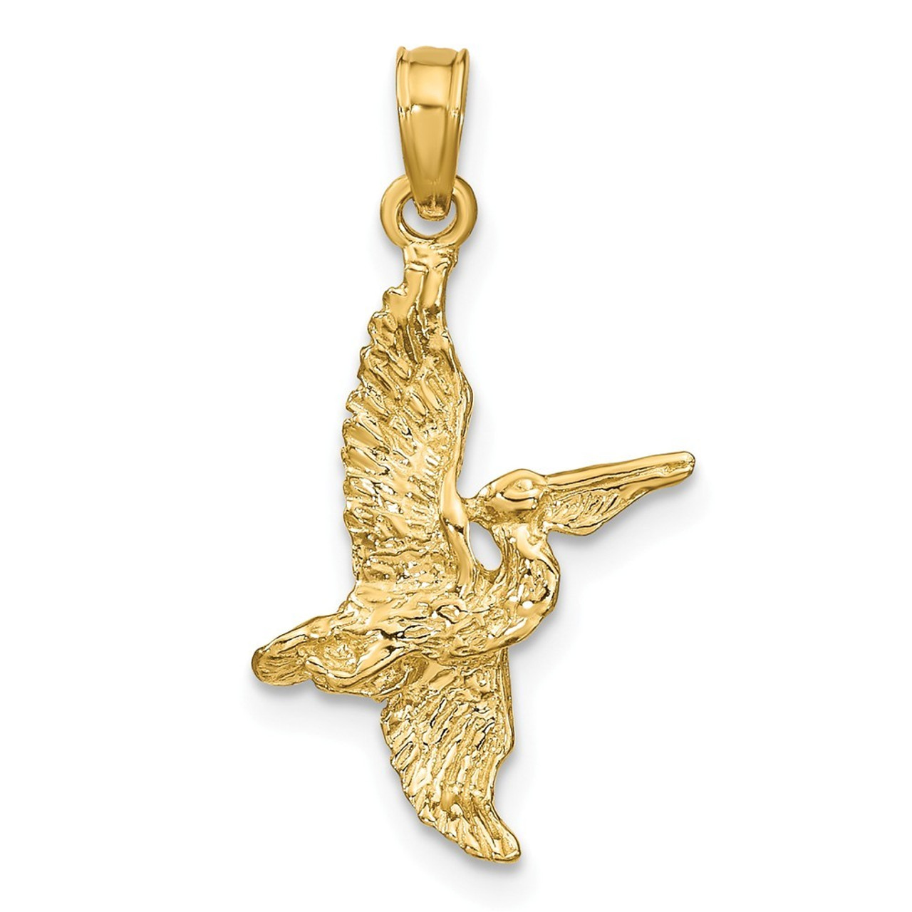 14K Yellow Gold 3-D Pelican Flying Charm Pendant - (A92-717)