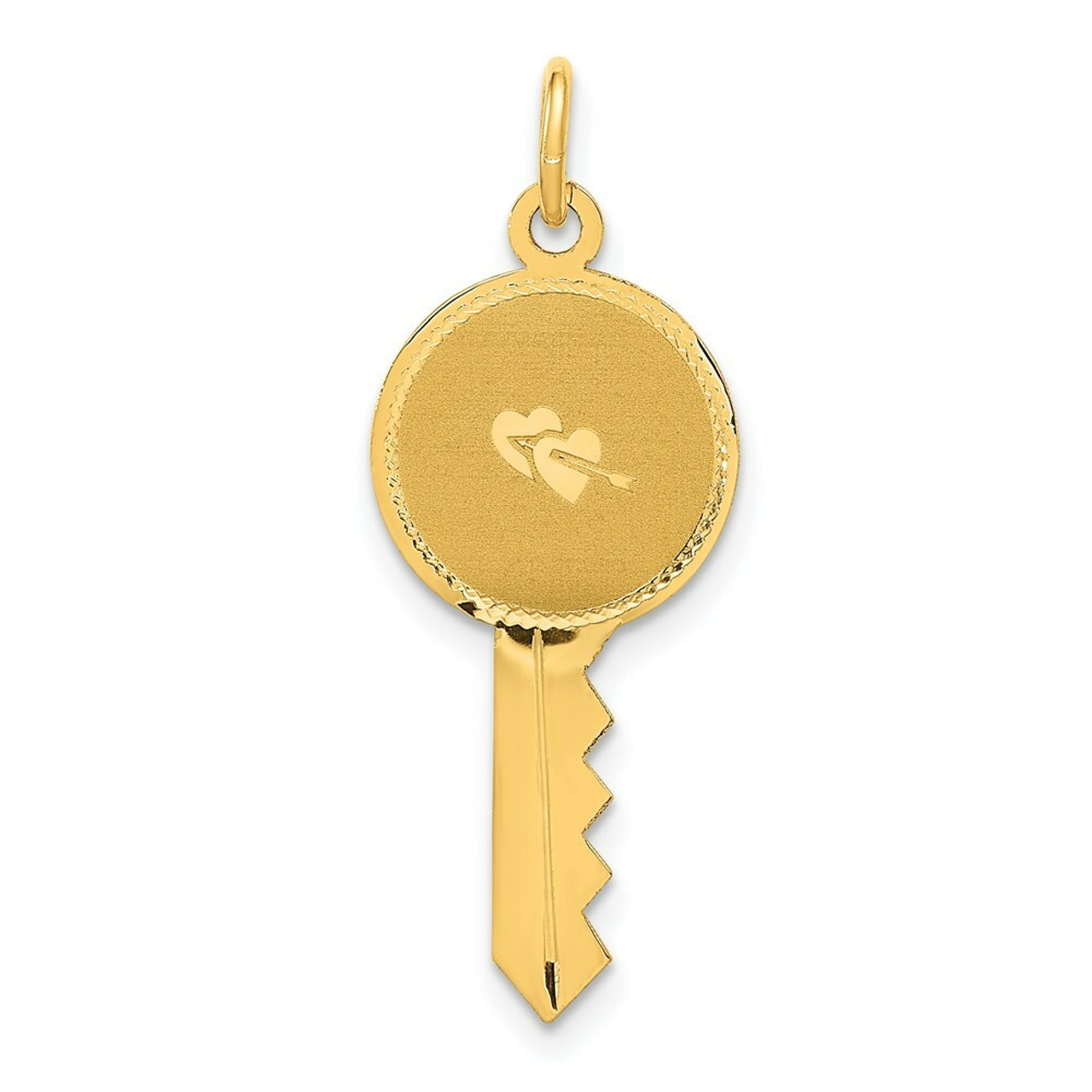 14K Yellow Gold Hearts On Key Charm Pendant - (A98-553)