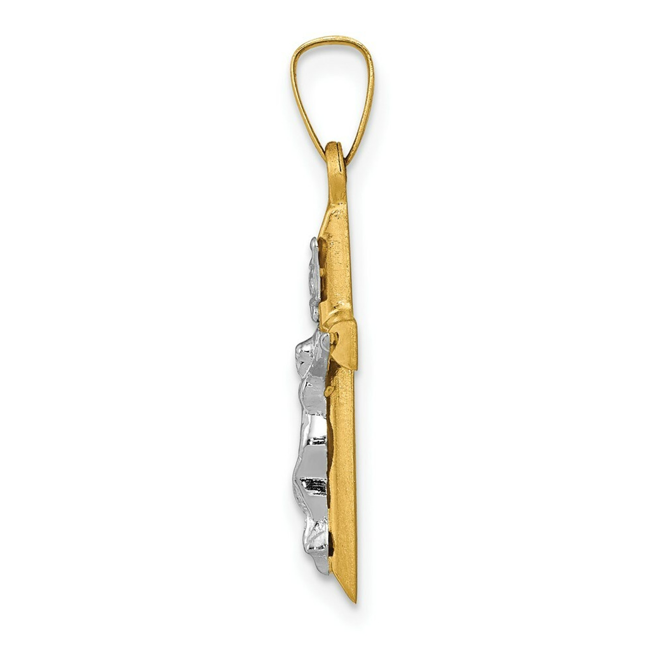 14K Two-tone Gold INRI Hollow Crucifix Pendant 24mm length - (B11-387)