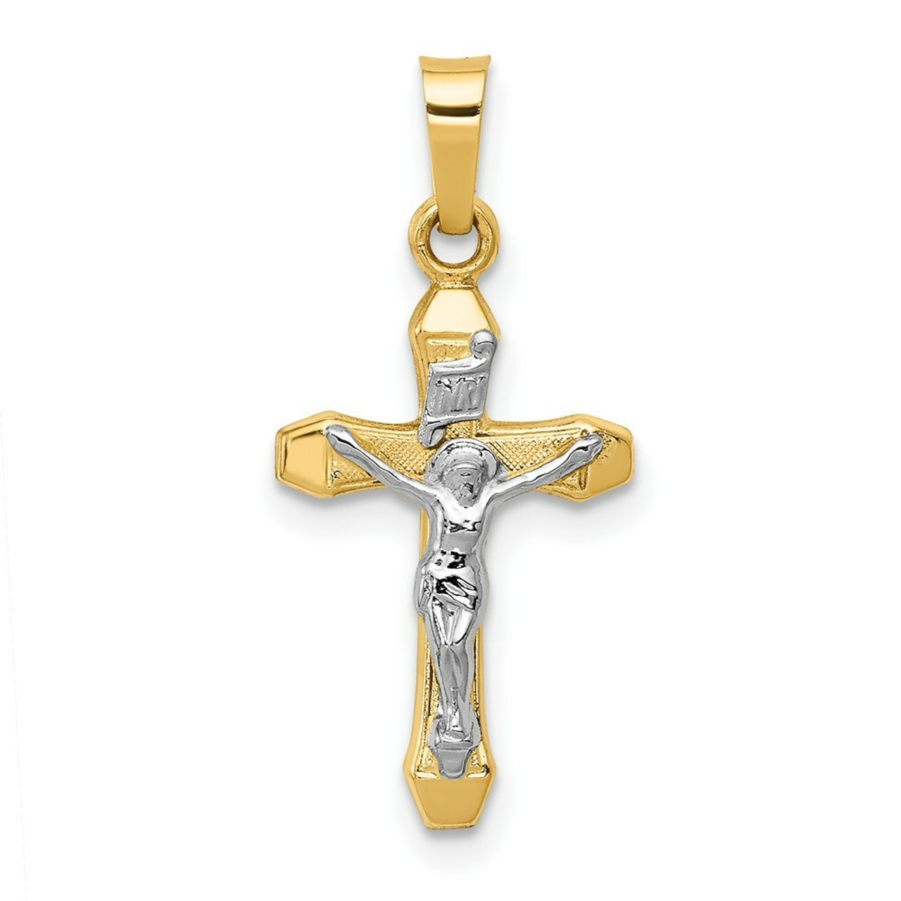 14K Two-tone Gold INRI Hollow Crucifix Pendant 25mm length - (B11-459)
