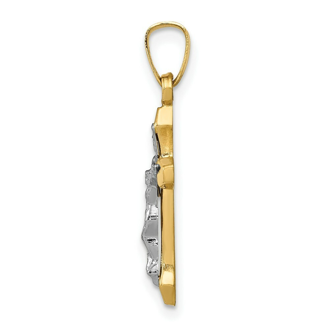 14K Two-tone Gold INRI Hollow Crucifix Pendant 25mm length - (B11-459)
