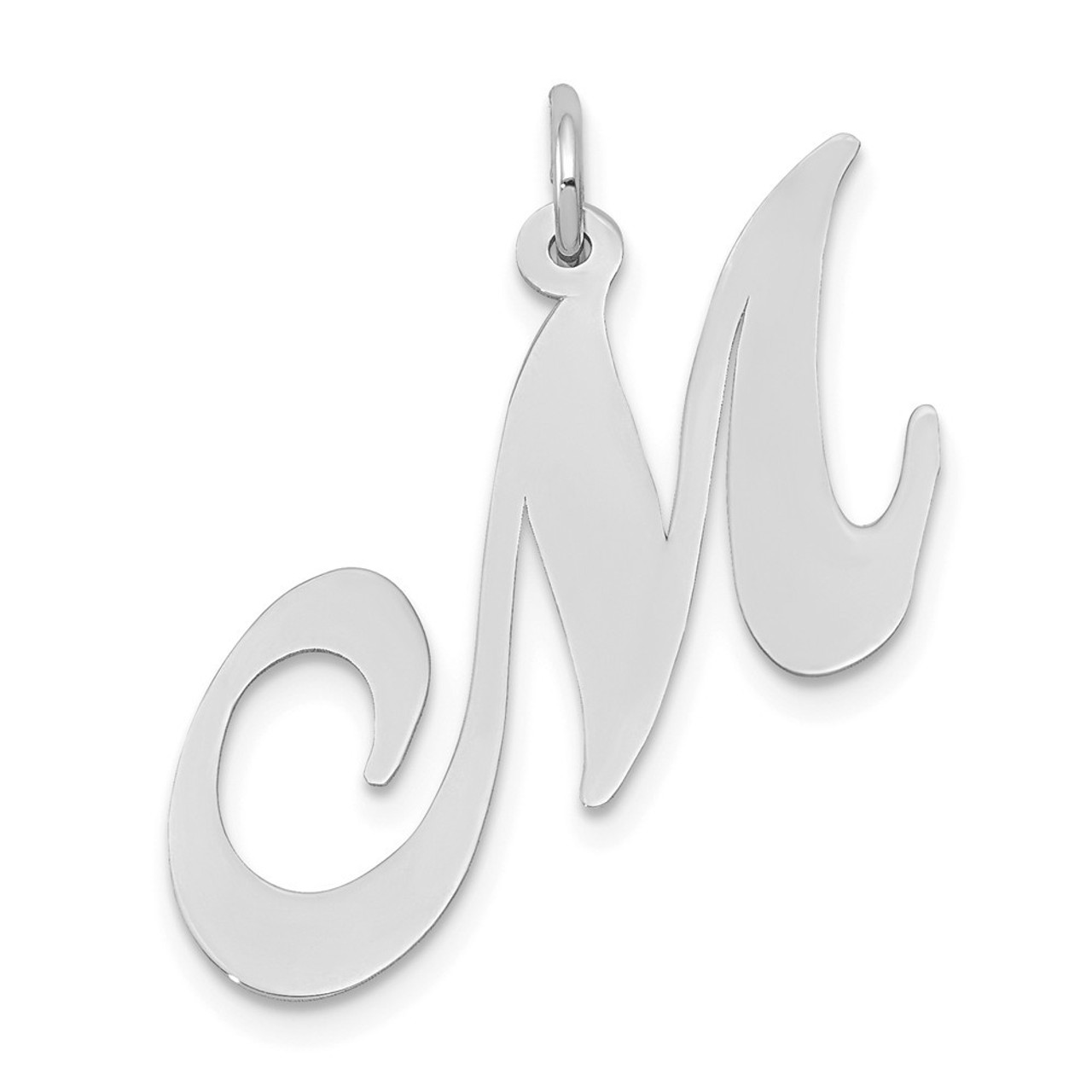 14K White Gold Large Fancy Script Initial Letter M Charm Pendant