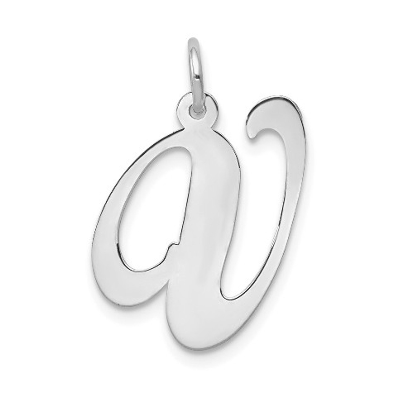 14K White Gold Large Fancy Script Initial Letter V Charm Pendant - (B13-347)