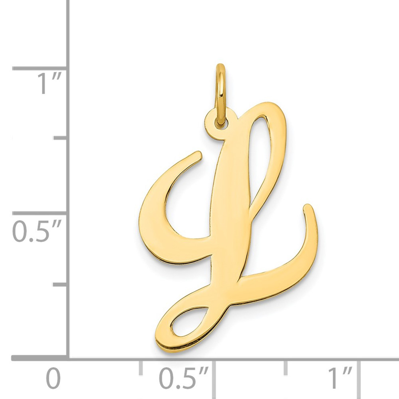 14K Yellow Gold Large Fancy Script Initial Letter L Charm Pendant