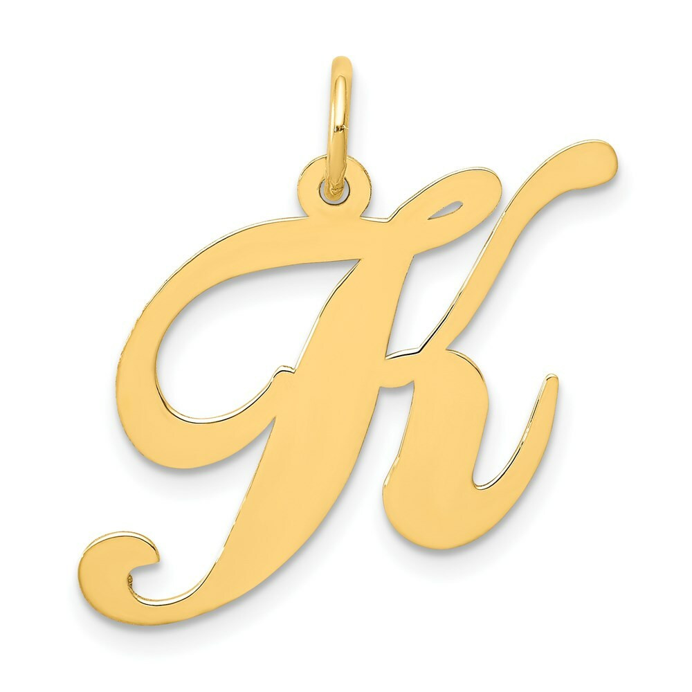 14k Yellow Gold Initial Letter K Charm Pendant – 0.91 Inch, No Stone, USA Made