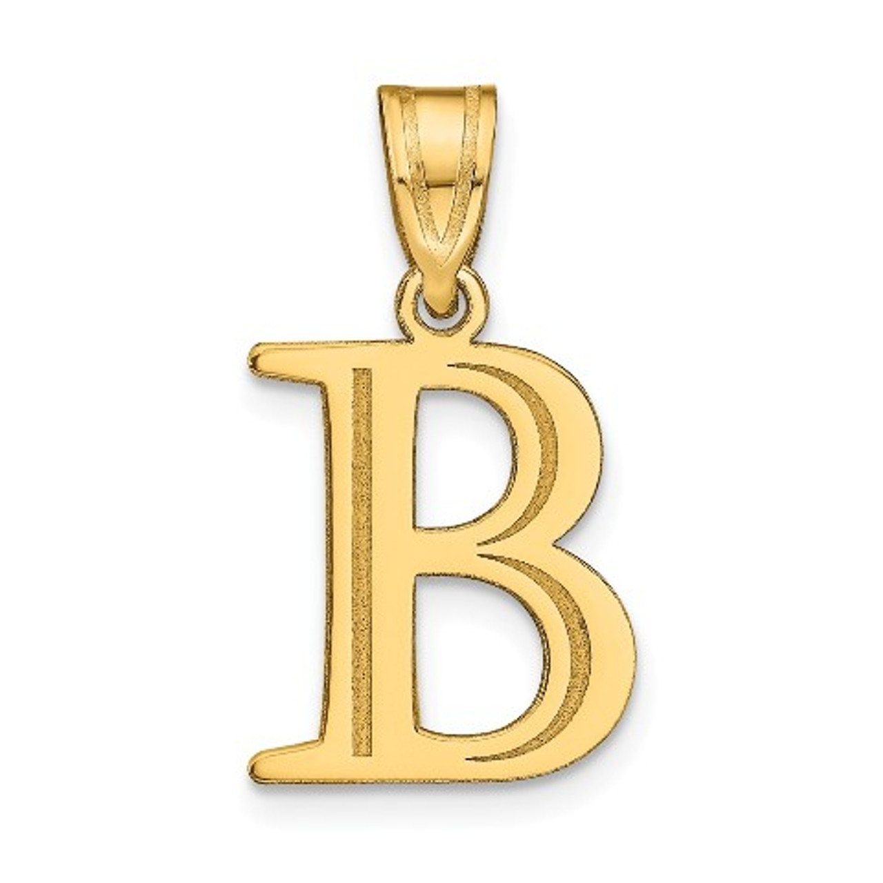 14K Yellow Gold Polished Etched Letter B Initial Pendant - (B14-627)