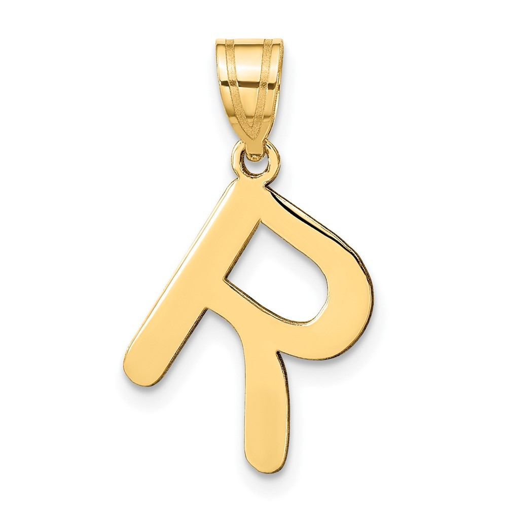 14K Yellow Gold Polished Bubble Letter R Initial Pendant - (B14