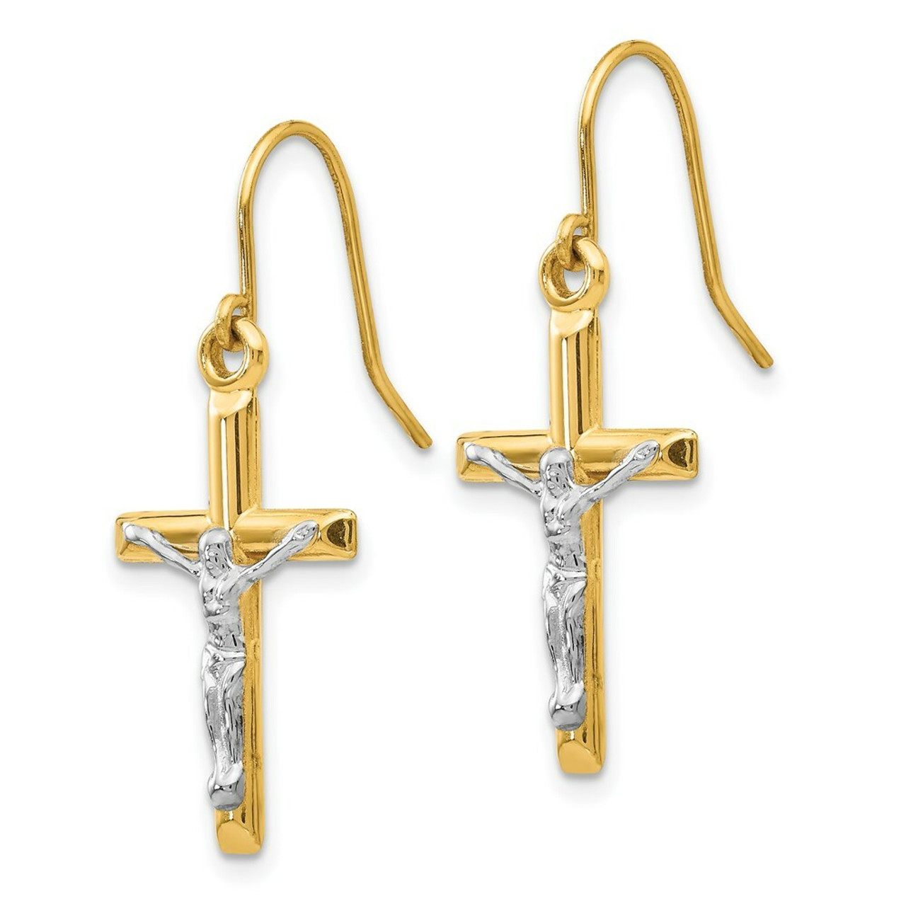 14K Two-tone Gold Polished Crucifix Earrings - (B41-521)