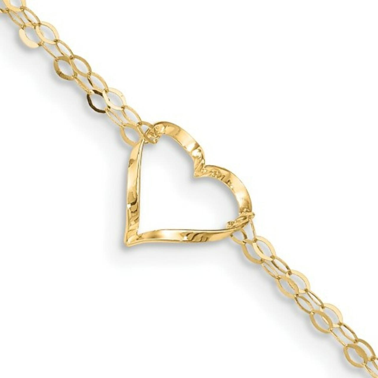 14K Yellow Gold Double Strand Heart Anklet - Length 9'' inches - (C64-115)