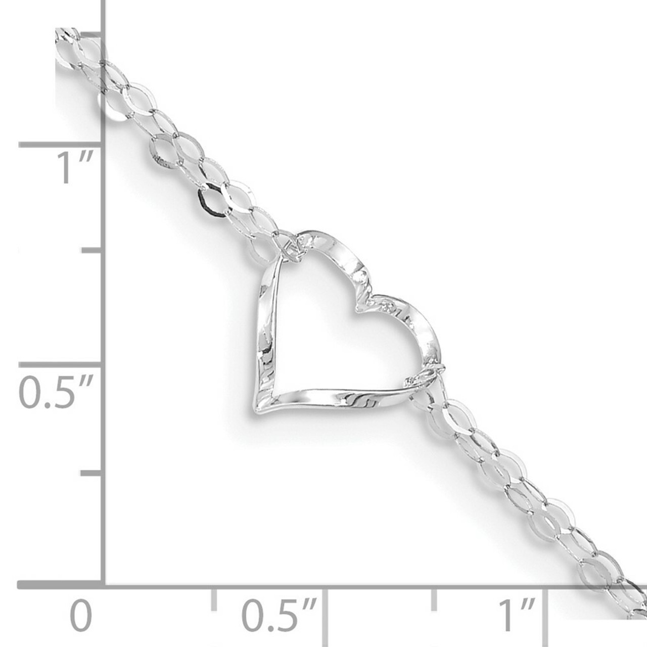 14K White Gold Double Strand Heart Anklet - Length 9'' inches - (C64-127)