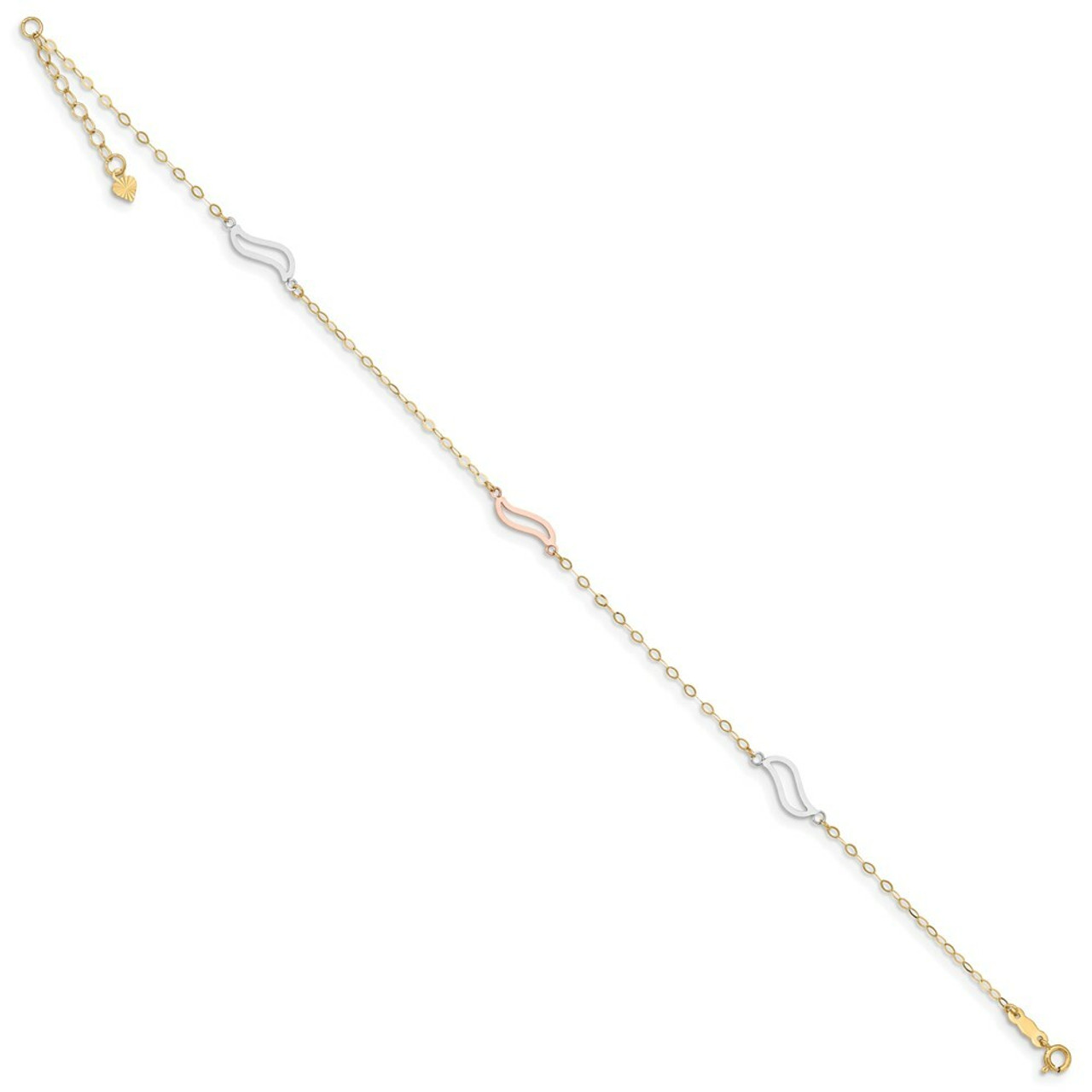 14K Tri-Color Gold with Open S Links Anklet - Length 10'' inches - (C64-246)