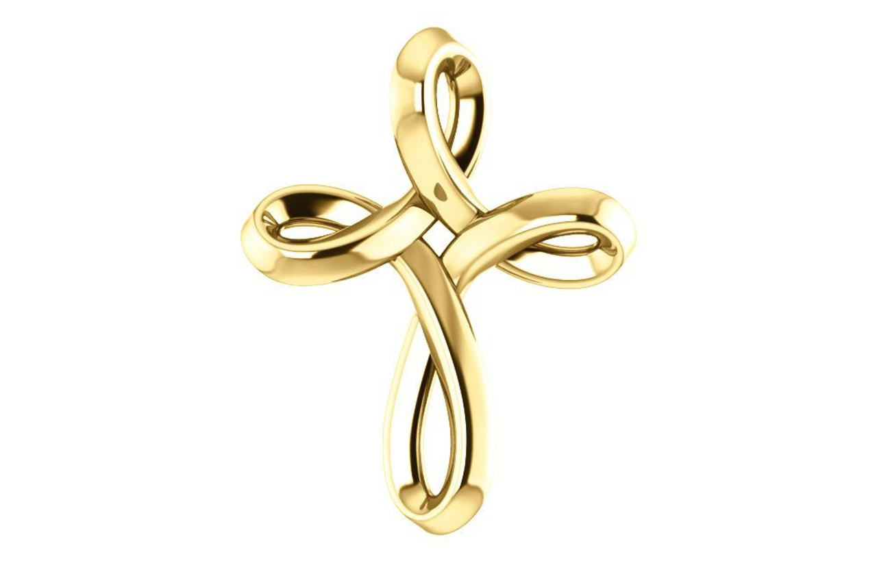 14K Yellow Gold 13.35x10.42mm Youth Cross Pendant - (B15-705)