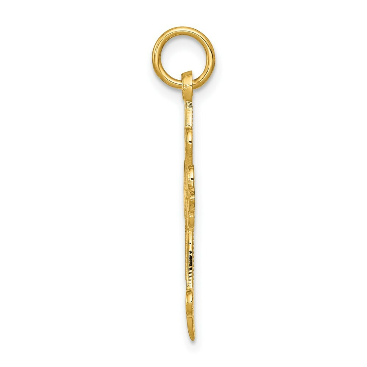 14K Yellow Gold Fleur De Lis Cross Pendant 30mm length - (A83-134)