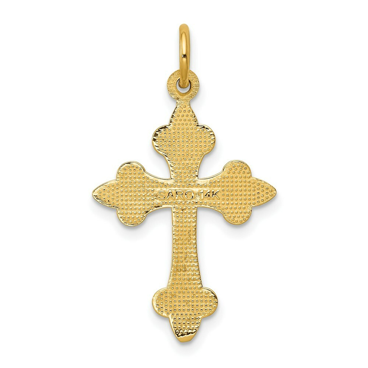 14K Yellow Gold Fleur De Lis Cross Pendant 30mm length - (A83-134)