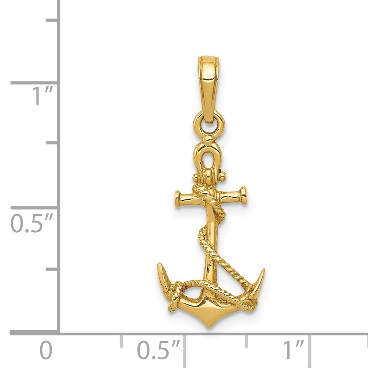 14K Yellow Gold 3-D Anchor w/Shackle and Entwined Rope Pendant - (A83-183)