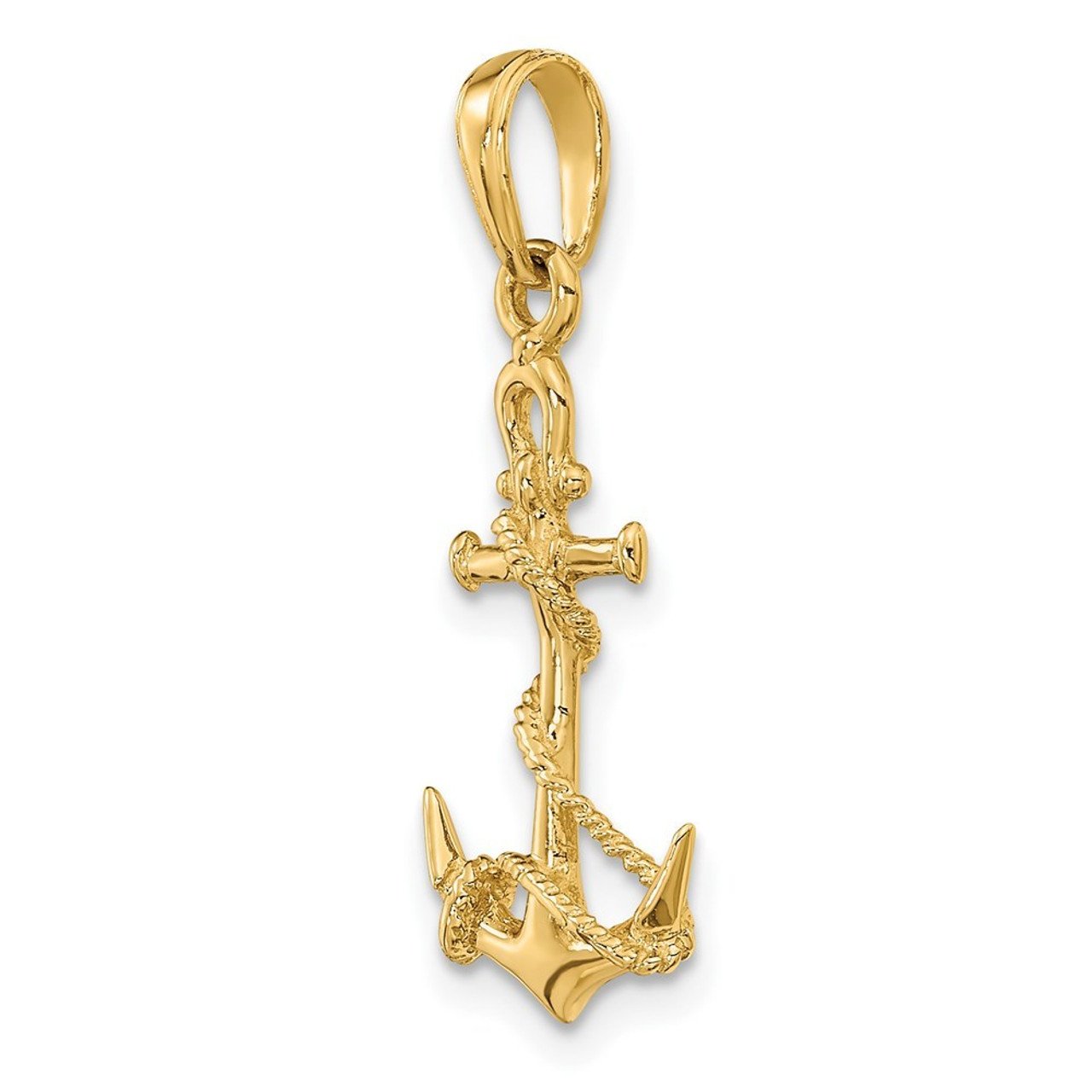 14K Yellow Gold 3-D Anchor w/Shackle and Entwined Rope Pendant - (A83-183)