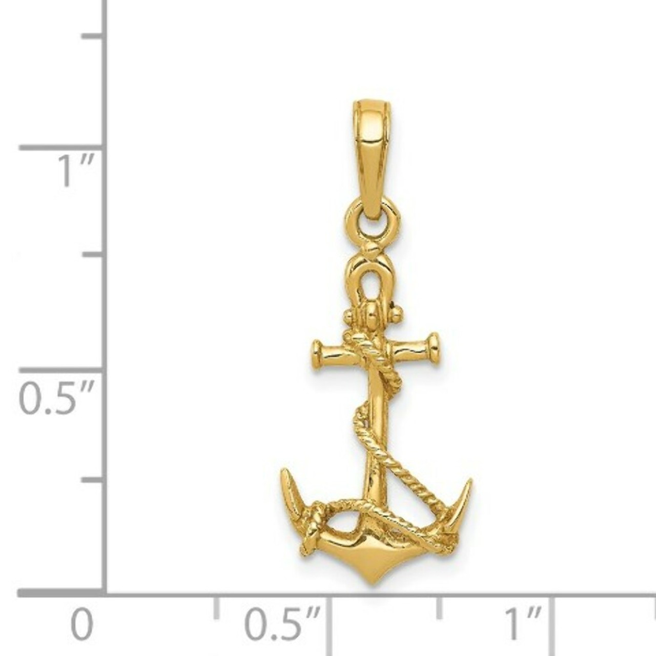 14K Yellow Gold 3-D Anchor w/Shackle and Entwined Rope Pendant - (A83-183)
