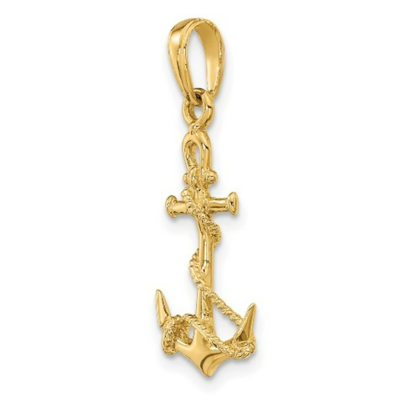 14K Yellow Gold 3-D Anchor w/Shackle and Entwined Rope Pendant - (A83-183)
