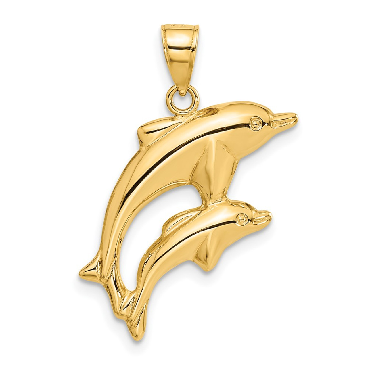 14K Yellow Gold Dolphin Pair Pendant - (A83-193) - Roy Rose Jewelry