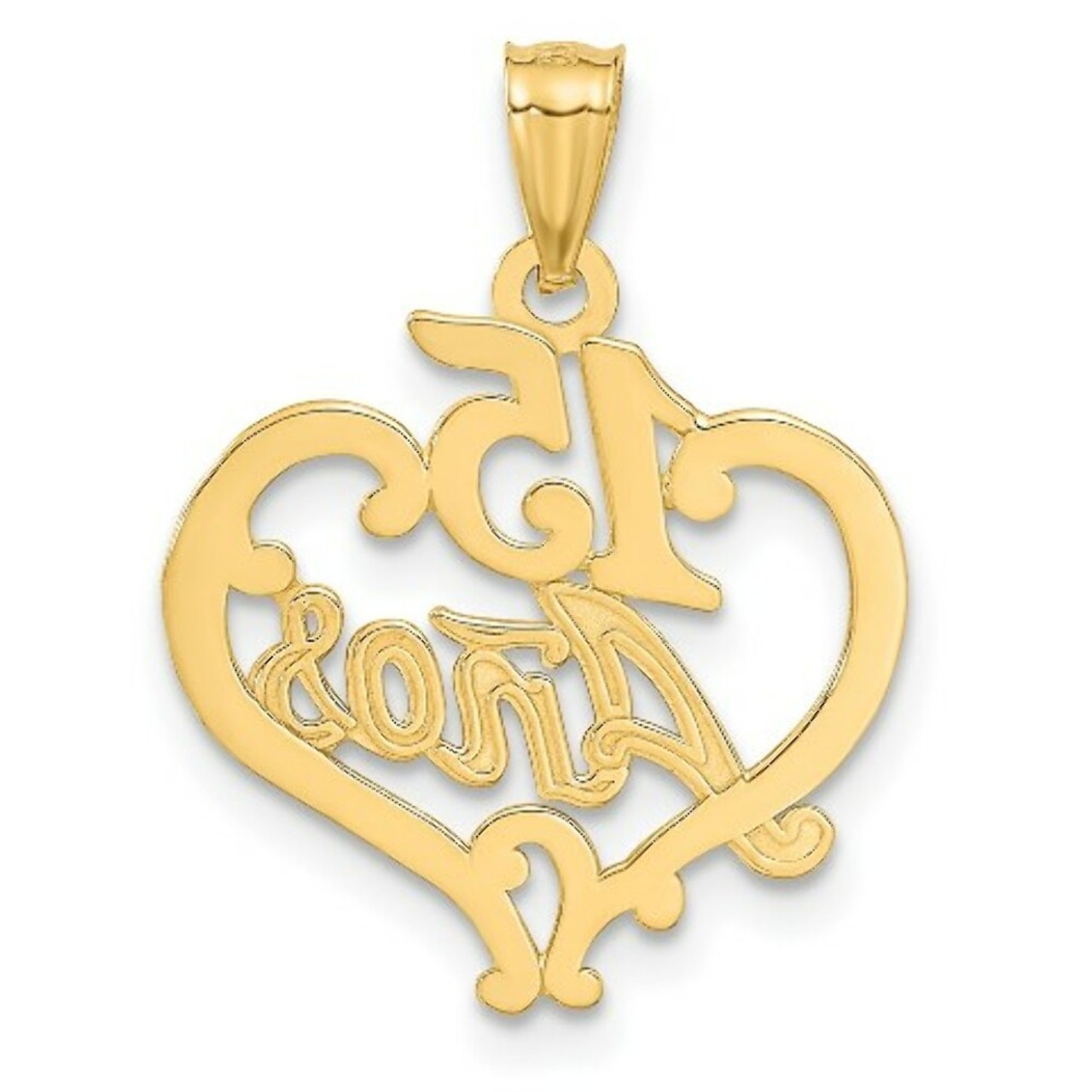 14K Yellow Gold Diamond-cut 15 Anos Birthday Heart Pendant - (A83-382)