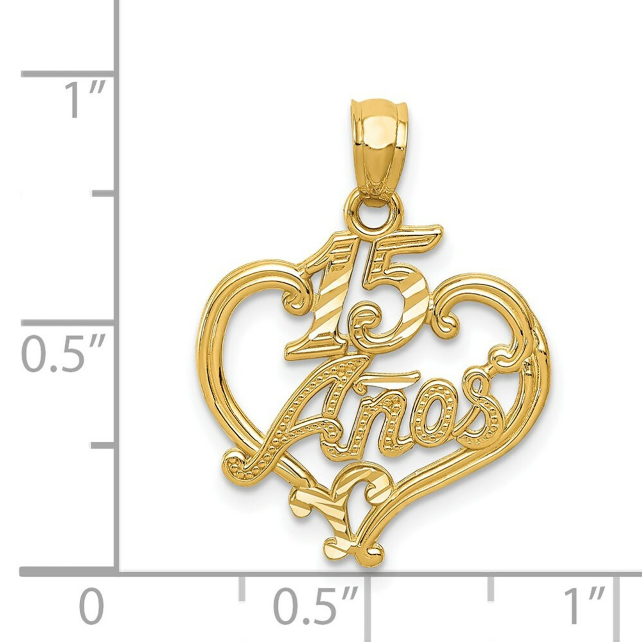 14K Yellow Gold Diamond-cut 15 Anos Birthday Heart Pendant - (A83-382)