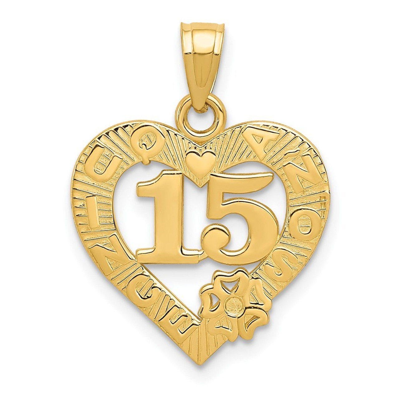 14K Yellow Gold 15 In Quince Anos Birthday Heart Frame Pendant - (A83-432)