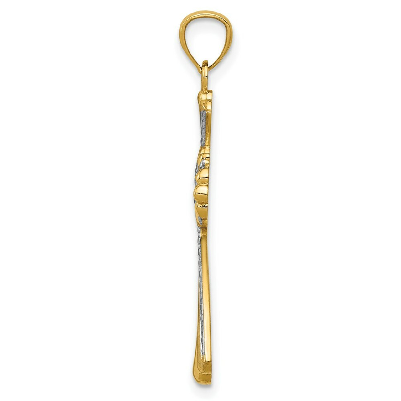 14K Yellow Gold Rhodium Diamond-cut Cross Pendant 28mm length - (A83-654)