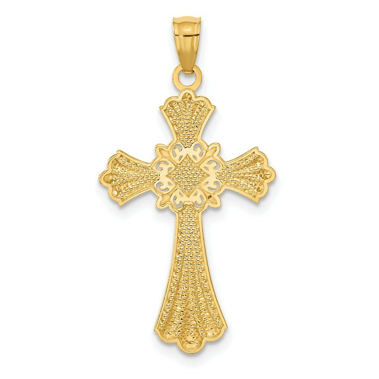 14K Yellow Gold Rhodium Diamond-cut Cross Pendant 28mm length - (A83-654)