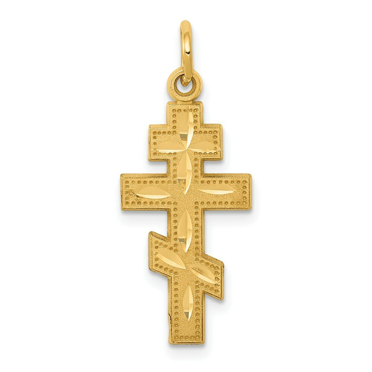 14K Yellow Gold Eastern Orthodox Cross Charm 29mm length - (A83-724)