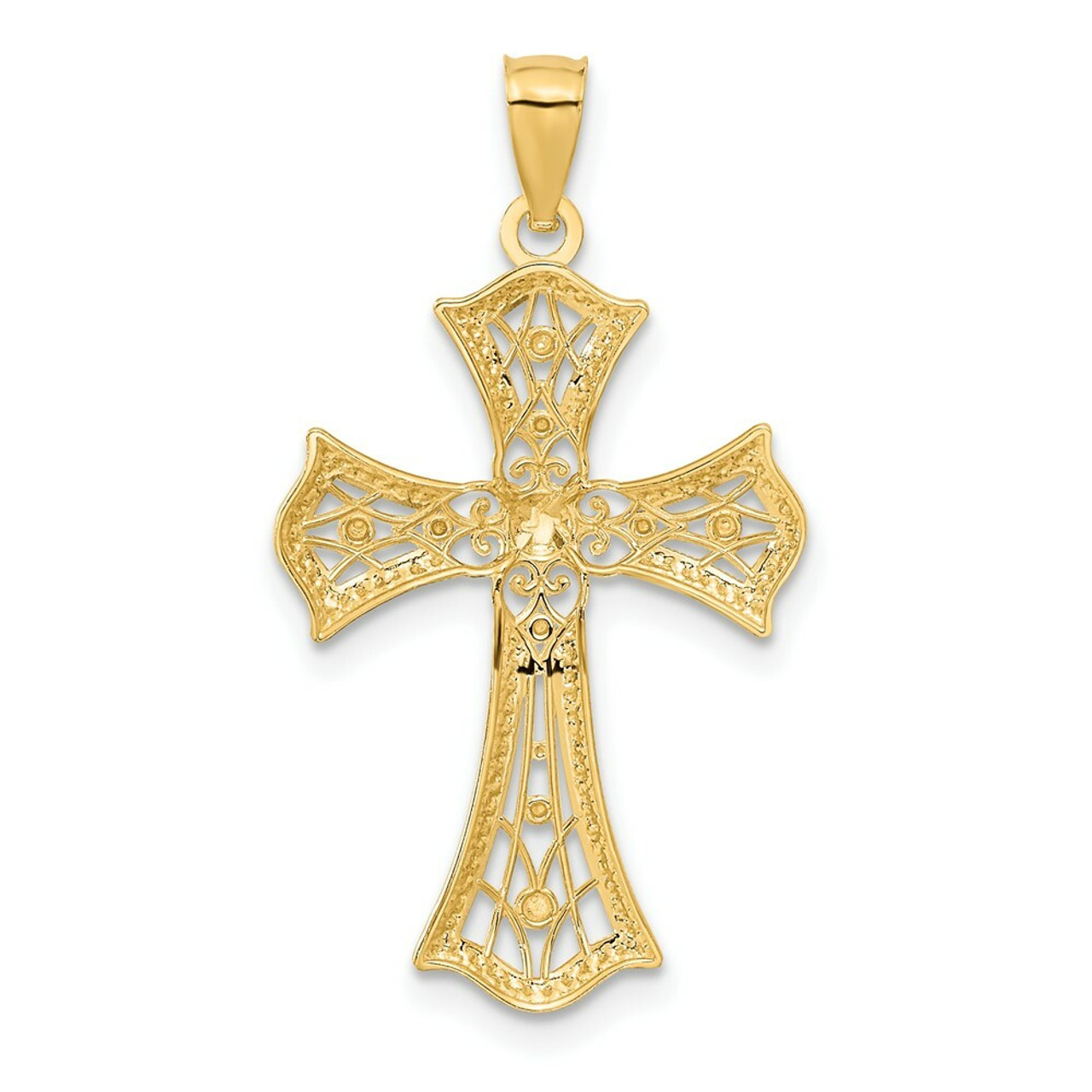 14K Yellow Gold Rhodium Diamond-cut Cross Pendant 28mm length - (A83-765)
