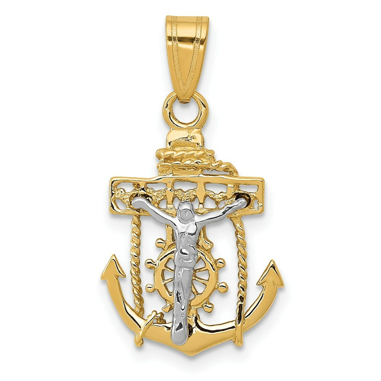 14K Two-tone Gold Mariners Cross Pendant 25mm length - (A83-877)