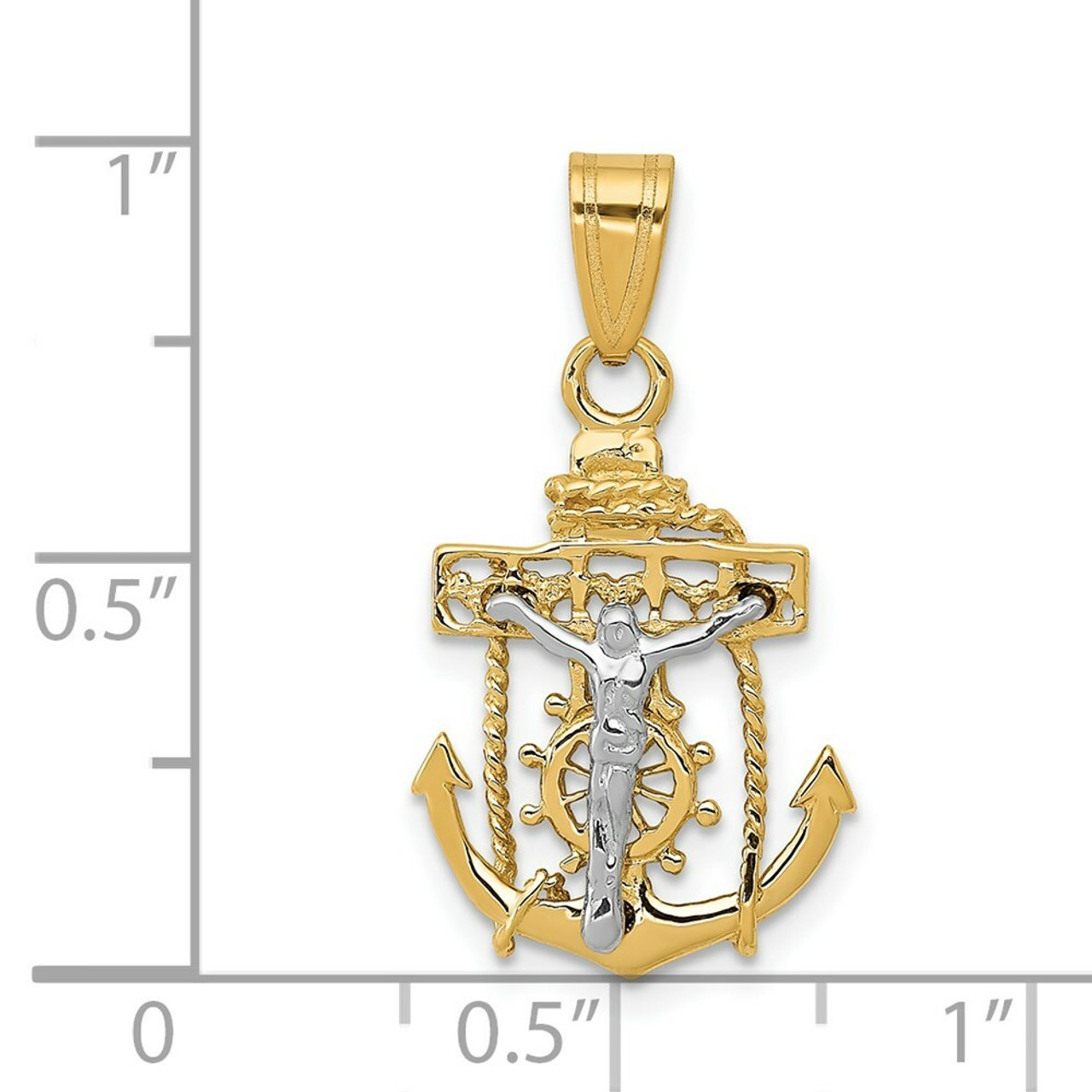 14K Two-tone Gold Mariners Cross Pendant 25mm length - (A83-877)